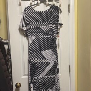 Rafaella Black & White Striped Midi Dress